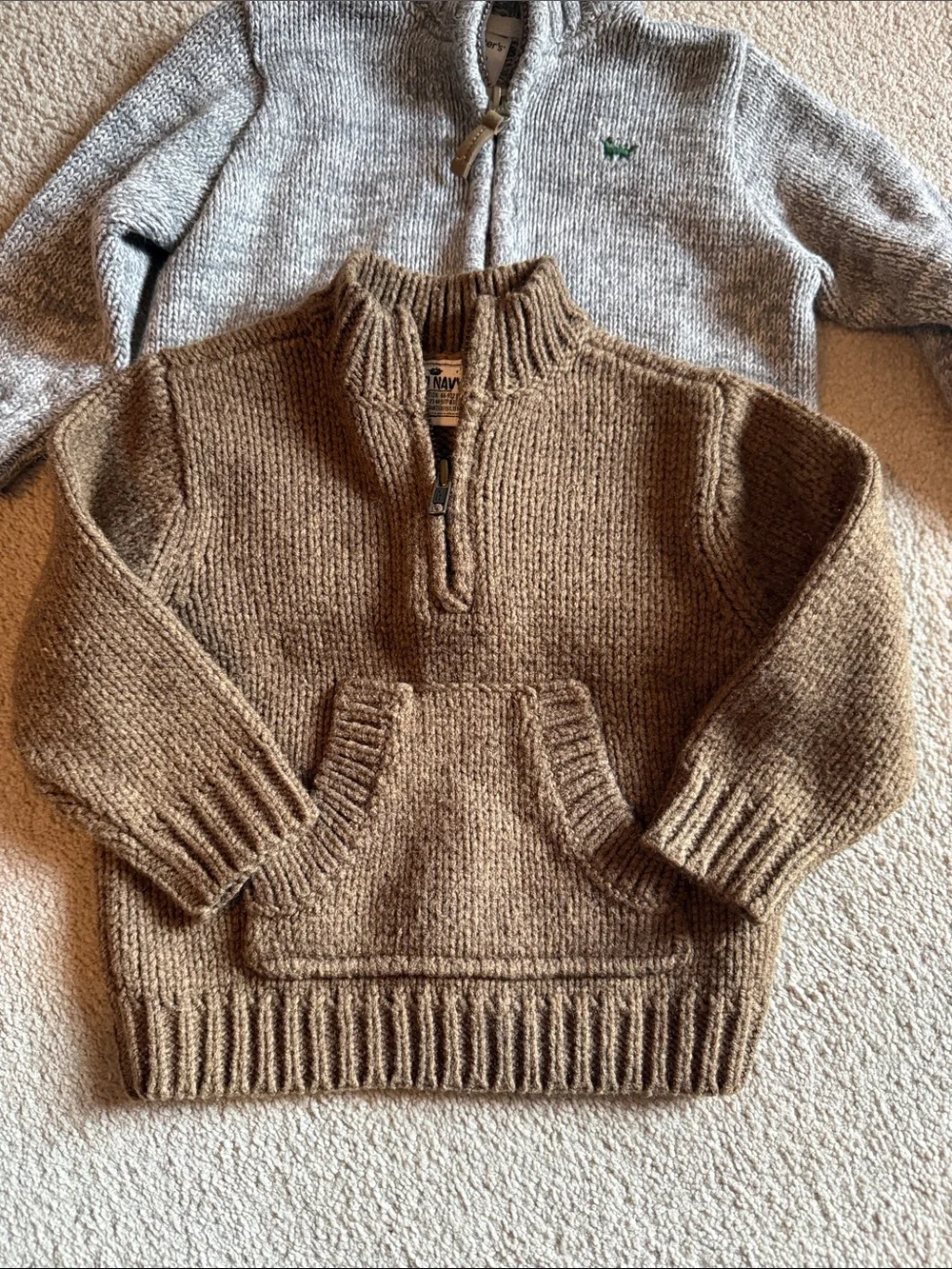Old Navy Vintage Wool Blend Sweater And Carters Cotton Full Zip Sz 12-18 Months
